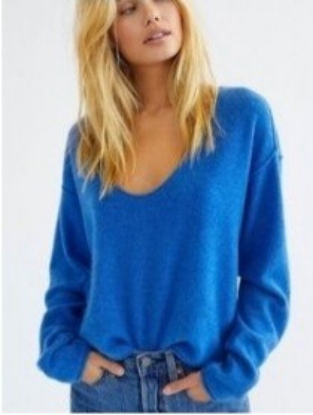 Free People Cashmere Blue Women's Scoop Neck Sweater Size Medium